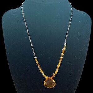 Citrine Gemstone Asymmetrical Bead Vintage Sterling Silver Necklace